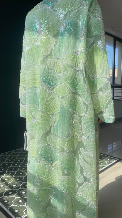 MSL883 Frozen Blue Multicolor Bead Princess Open Abaya