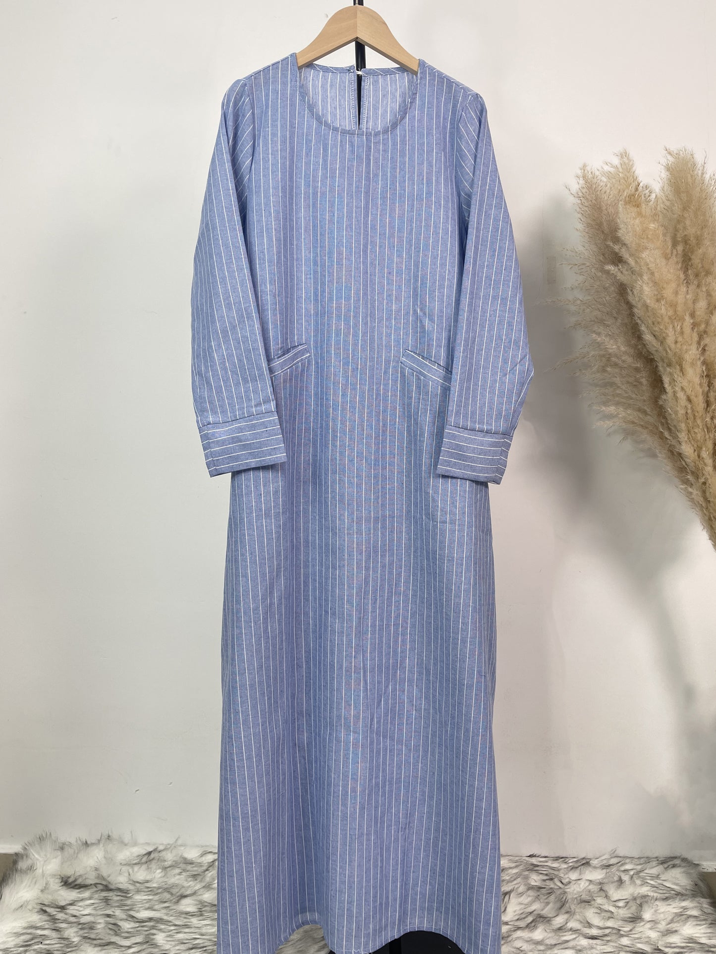 MSL50 Modest Dress - Striped, Long, Everyday | Hojumbo