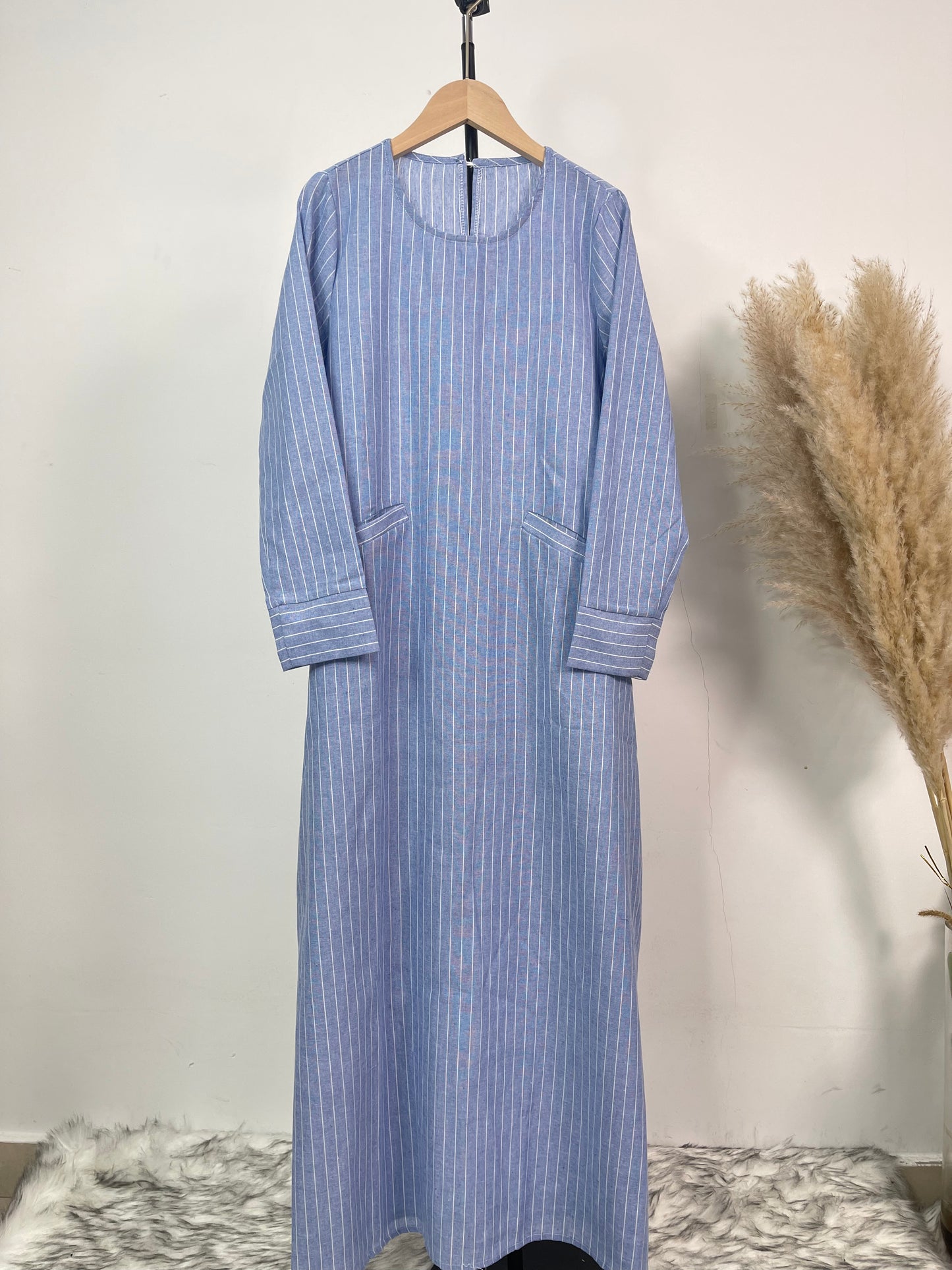 MSL50 Modest Dress - Striped, Long, Everyday | Hojumbo