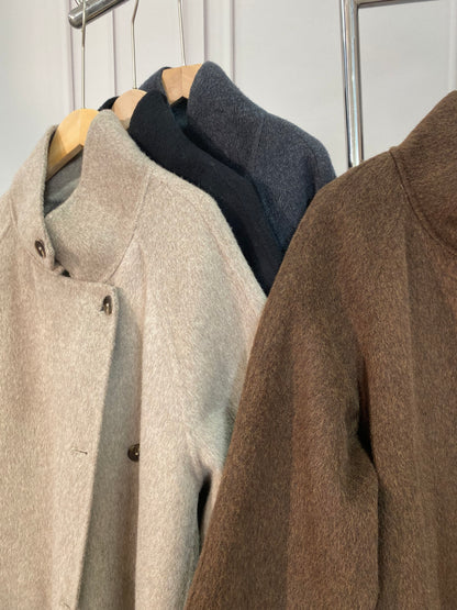 MN003 Women's 70% Wool Coat, Floor Length, Winter Standing Collared Wool Coat with Belt