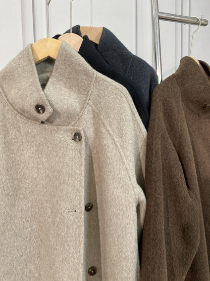 MN003 Women's 70% Wool Coat, Floor Length, Winter Standing Collared Wool Coat with Belt