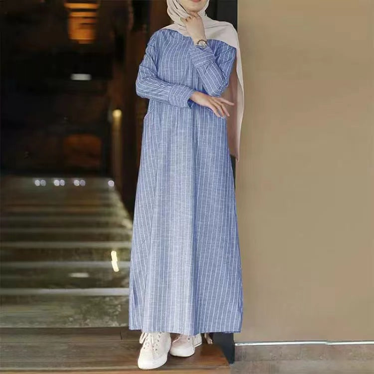 MSL50 Modest Dress - Striped, Long, Everyday | Hojumbo