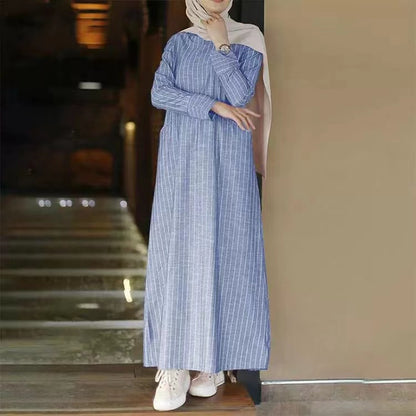 MSL50 Modest Dress - Striped, Long, Everyday | Hojumbo