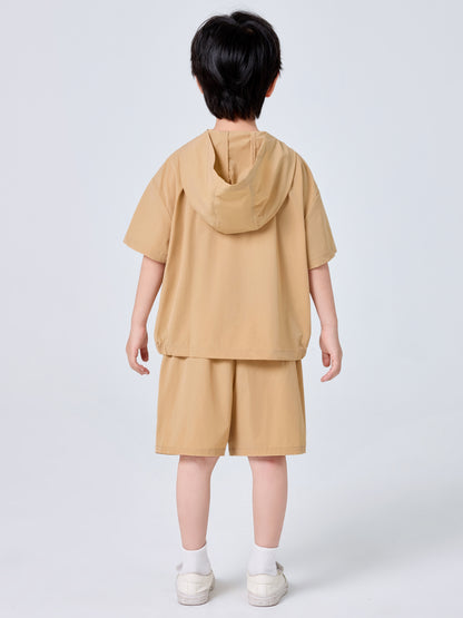 MSL877 Boys 2-Piece Set - Hooded, Short Sleeve, Solid Color | Hojumbo