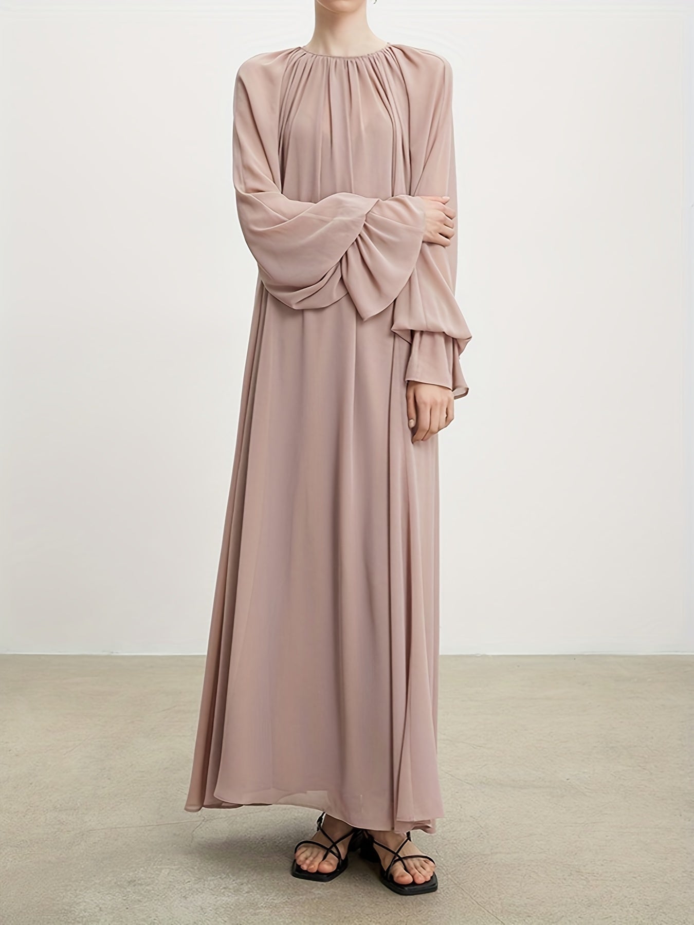 Naher Osten Dubai Islamisches Muslim Maxikleid Chiffon ausgestellte Ärmel plissiertes Silhouettekleid MSL62