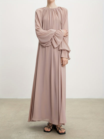 Naher Osten Dubai Islamisches Muslim Maxikleid Chiffon ausgestellte Ärmel plissiertes Silhouettekleid MSL62