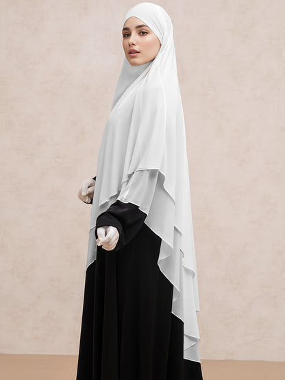 telekung Double Layer Chiffon Khimar, baju raya Solid Color Hijab, Women's Clothing MSL67