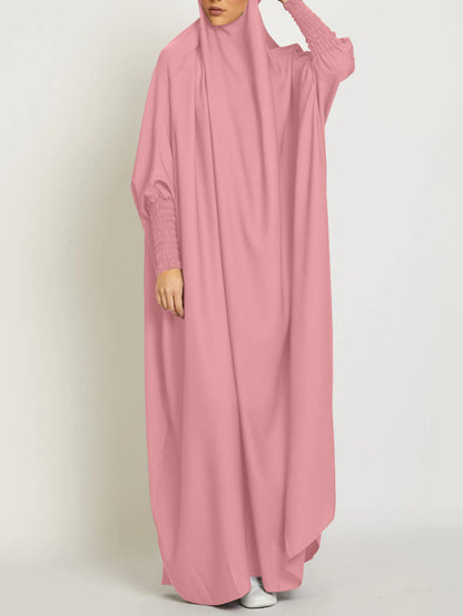 MSL8 Ramadan Abaya Shirred Sleeve Abaya Dress, Maxi Length Dress For Spring & Fall, Islam Women's Clothing