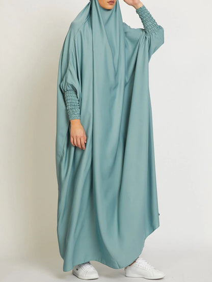 MSL8 Ramadan Abaya Shirred Sleeve Abaya Dress, Maxi Length Dress For Spring & Fall, Islam Women's Clothing