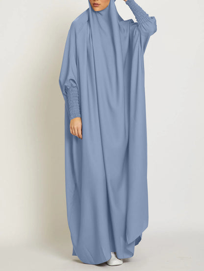 MSL8 Ramadan Abaya Shirred Sleeve Abaya Dress, Maxi Length Dress For Spring & Fall, Islam Women's Clothing