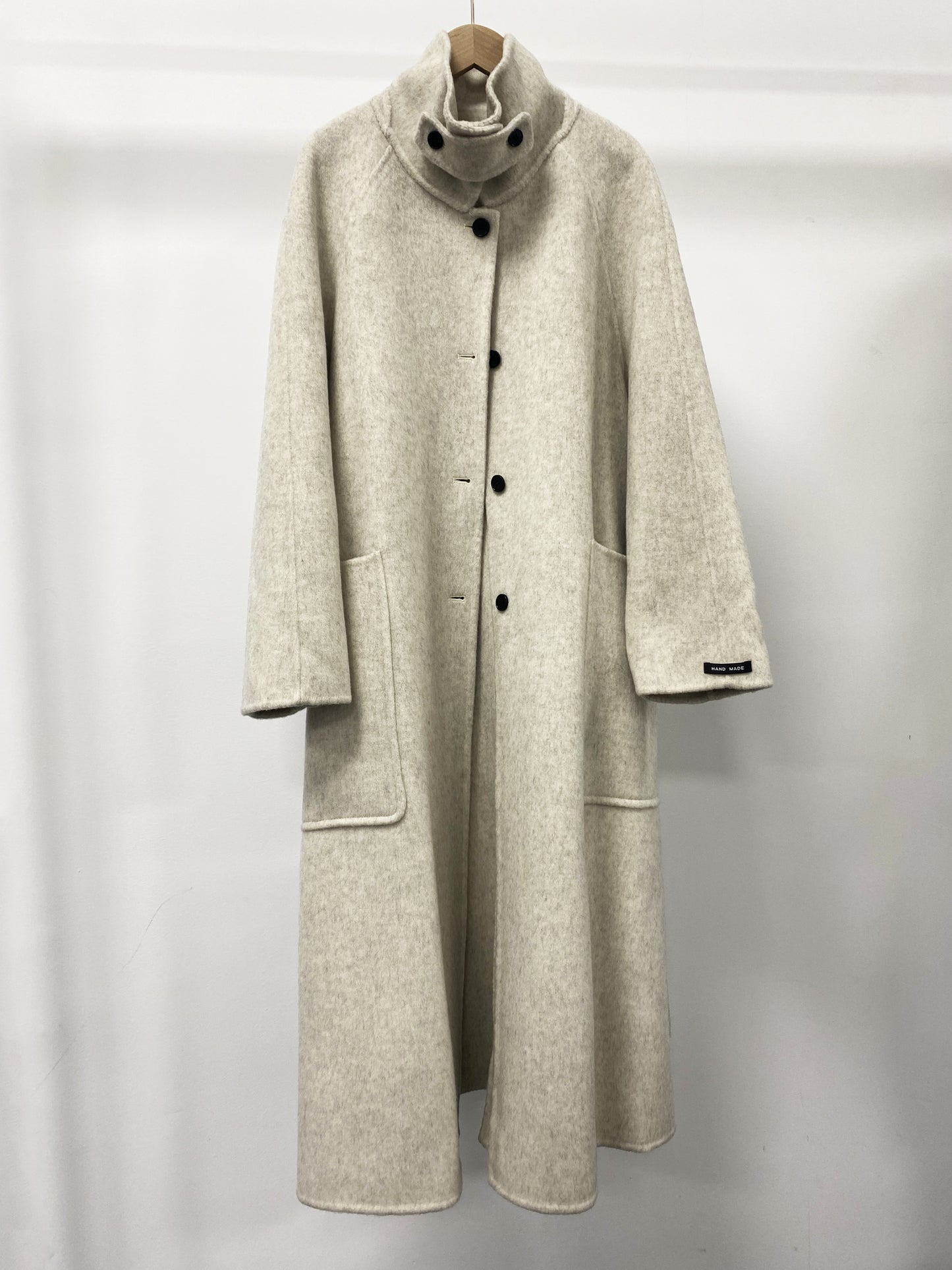 CT016 Women's 90% Wool 10% Lyocell Coat with High Collar, Large Pockets, Belt, Double-sided Wool Outerwear