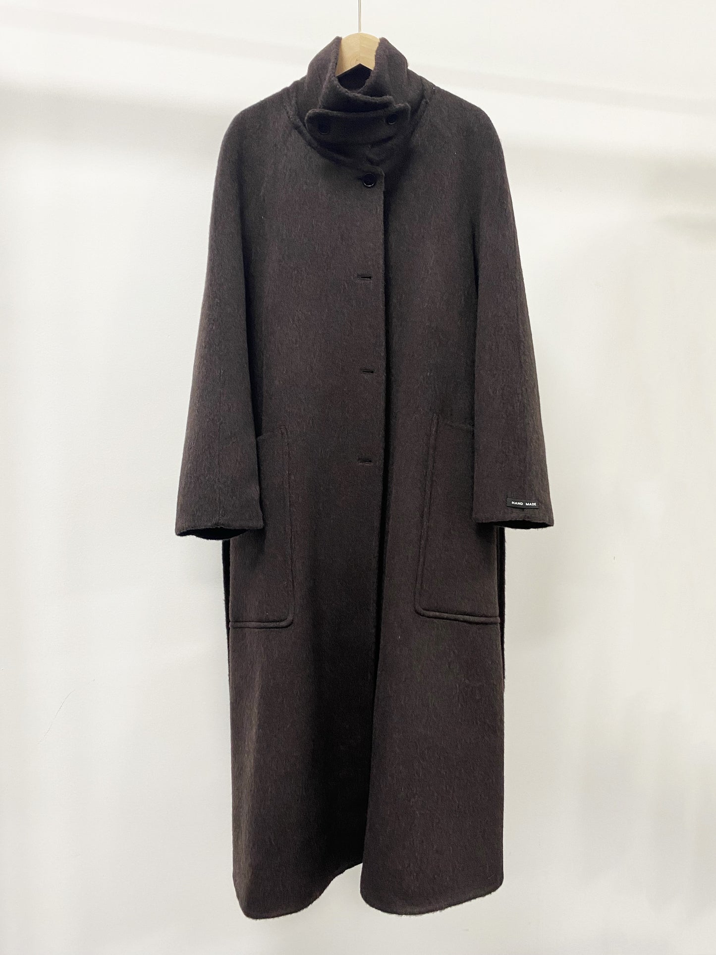 CT016 Women's 90% Wool 10% Lyocell Coat with High Collar, Large Pockets, Belt, Double-sided Wool Outerwear