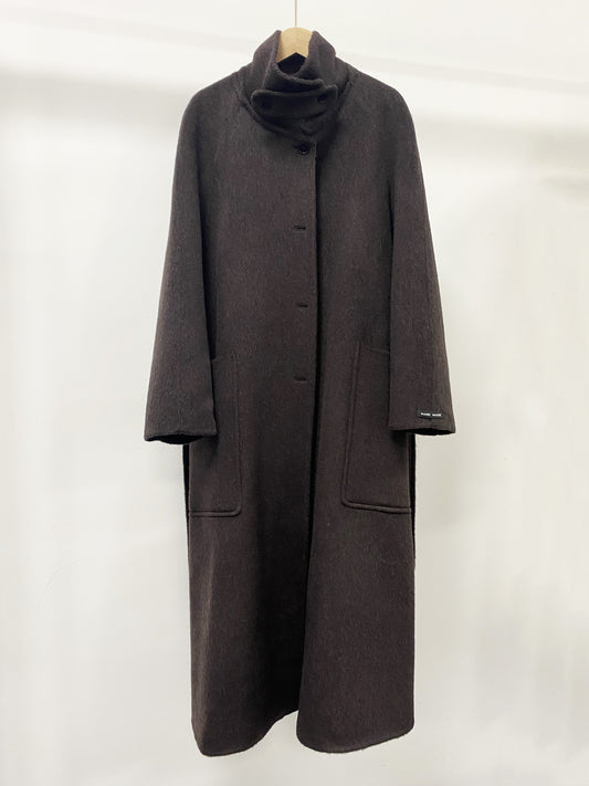 CT016 Women's 90% Wool 10% Lyocell Coat with High Collar, Large Pockets, Belt, Double-sided Wool Outerwear