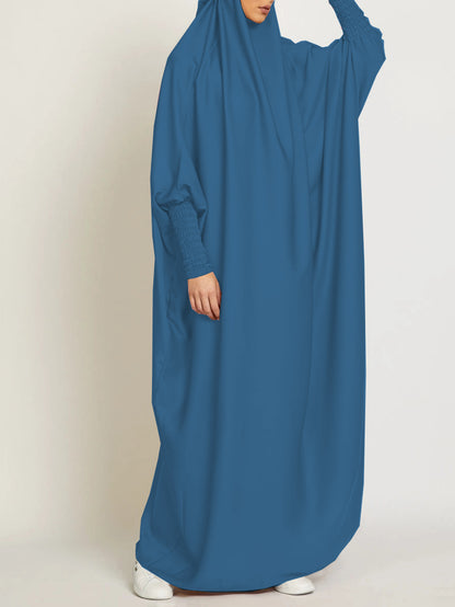 MSL8 Ramadan Abaya Shirred Sleeve Abaya Dress, Maxi Length Dress For Spring & Fall, Islam Women's Clothing