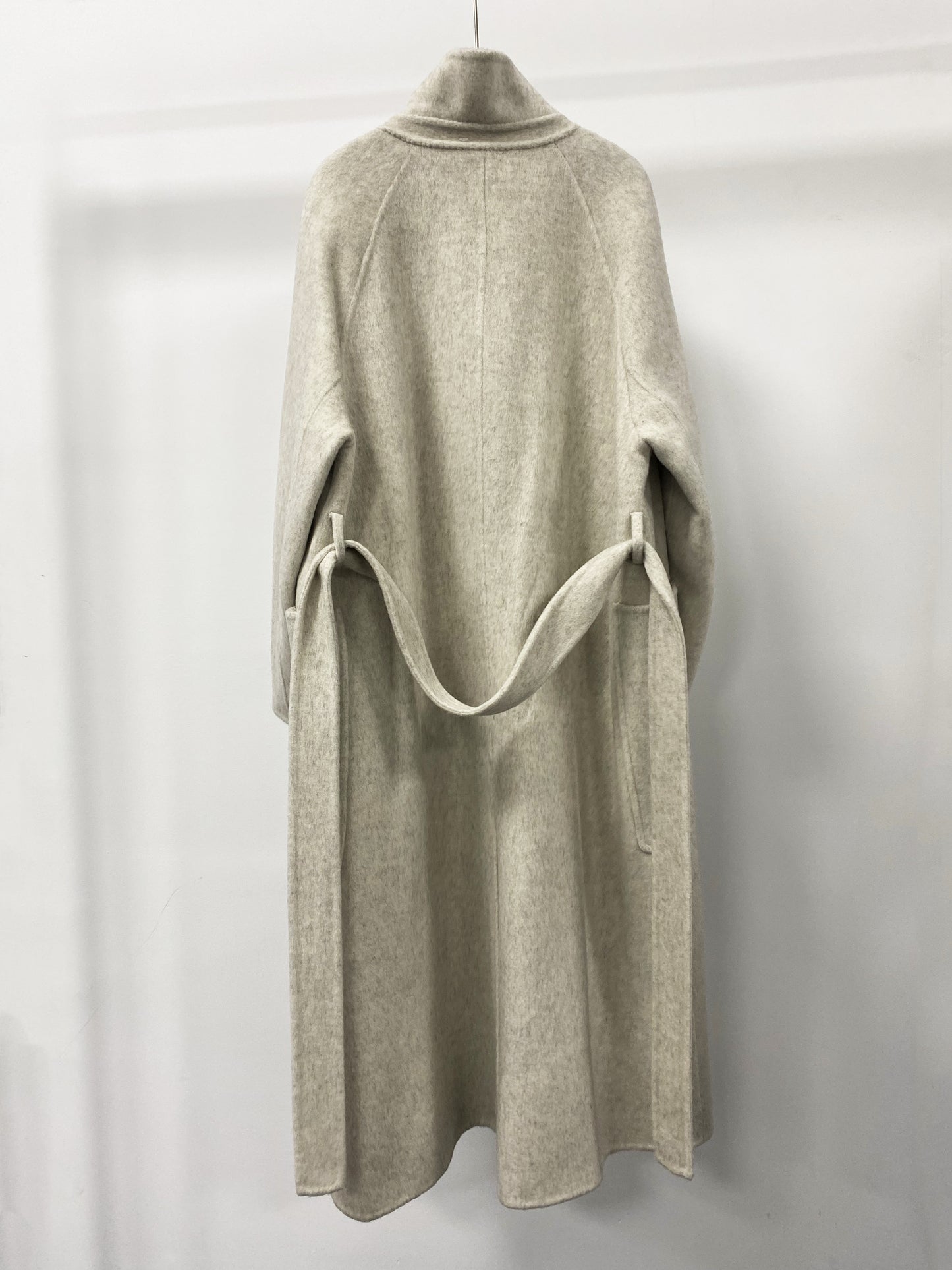 CT016 Women's 90% Wool 10% Lyocell Coat with High Collar, Large Pockets, Belt, Double-sided Wool Outerwear