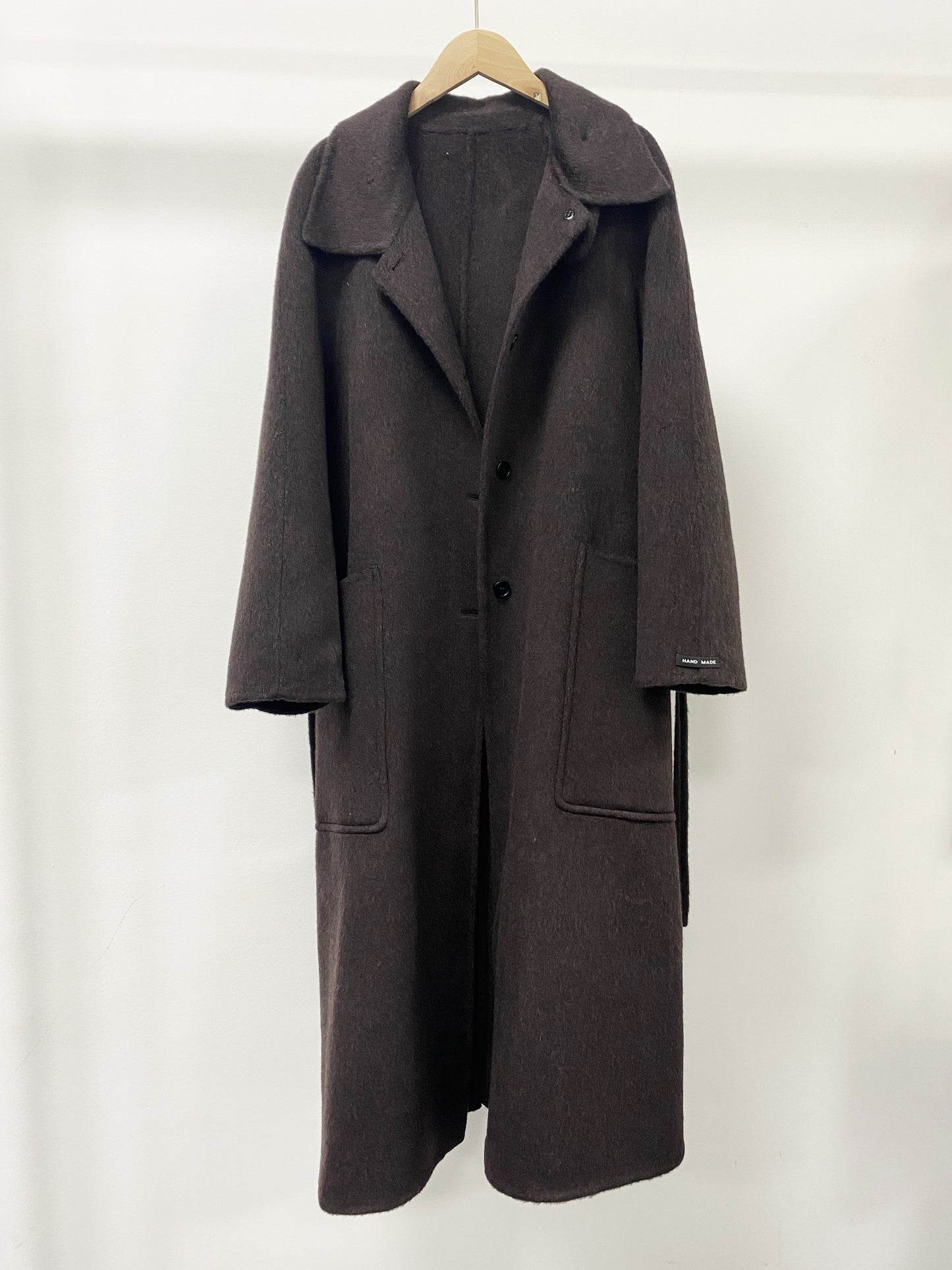 CT016 Women's 90% Wool 10% Lyocell Coat with High Collar, Large Pockets, Belt, Double-sided Wool Outerwear