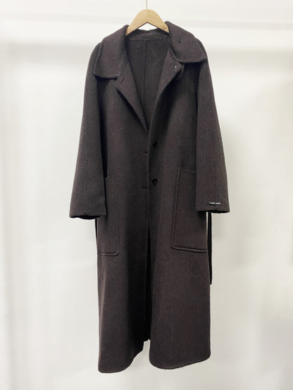 CT016 Women's 90% Wool 10% Lyocell Coat with High Collar, Large Pockets, Belt, Double-sided Wool Outerwear