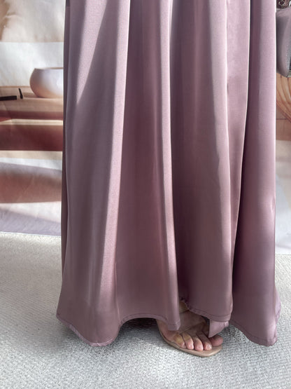MSL041 Luxury Satin Abaya With Diamond Tassels Belt, 6-Piece Set
