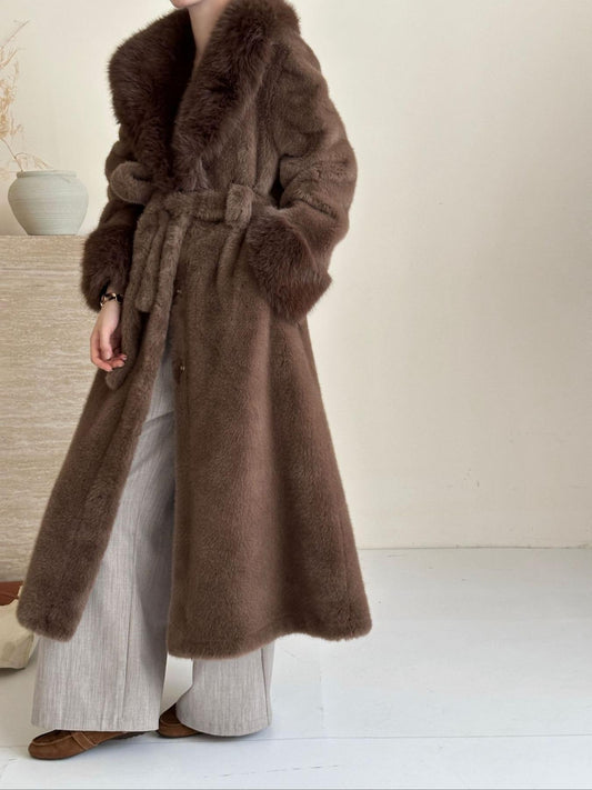 Women's Faux Fur Coat - Belted, Pocketed | JT8811 | Hojumbo