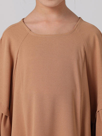 MSL255 Girls' Pleated Dress Round Neck Pockets Solid Color | Girls' Dress, Kids Abaya | Hojumbo