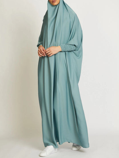MSL8 Ramadan Abaya Shirred Sleeve Abaya Dress, Maxi Length Dress For Spring & Fall, Islam Women's Clothing