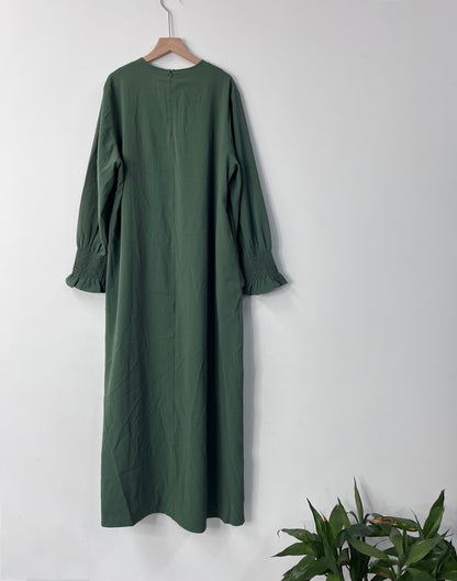 Ramadan Abaya mit Rundhalsausschnitt und gerafften Manschetten, elegantes, schlichtes Maxikleid mit langen Ärmeln, Damenbekleidung, Kebaya Kaftan MSL130