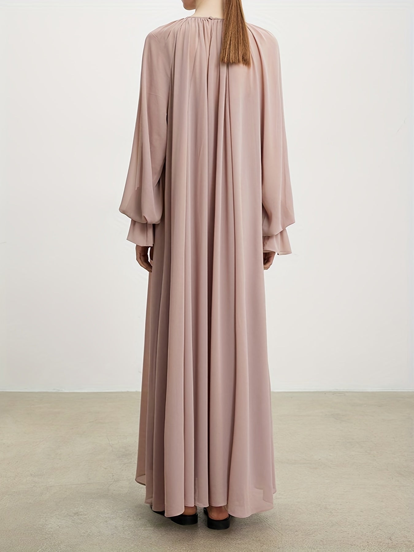 Naher Osten Dubai Islamisches Muslim Maxikleid Chiffon ausgestellte Ärmel plissiertes Silhouettekleid MSL62