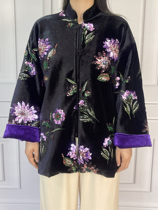 MSL902 Luxurious Handcrafted Sequined Beaded Velvet Cotton Jacket