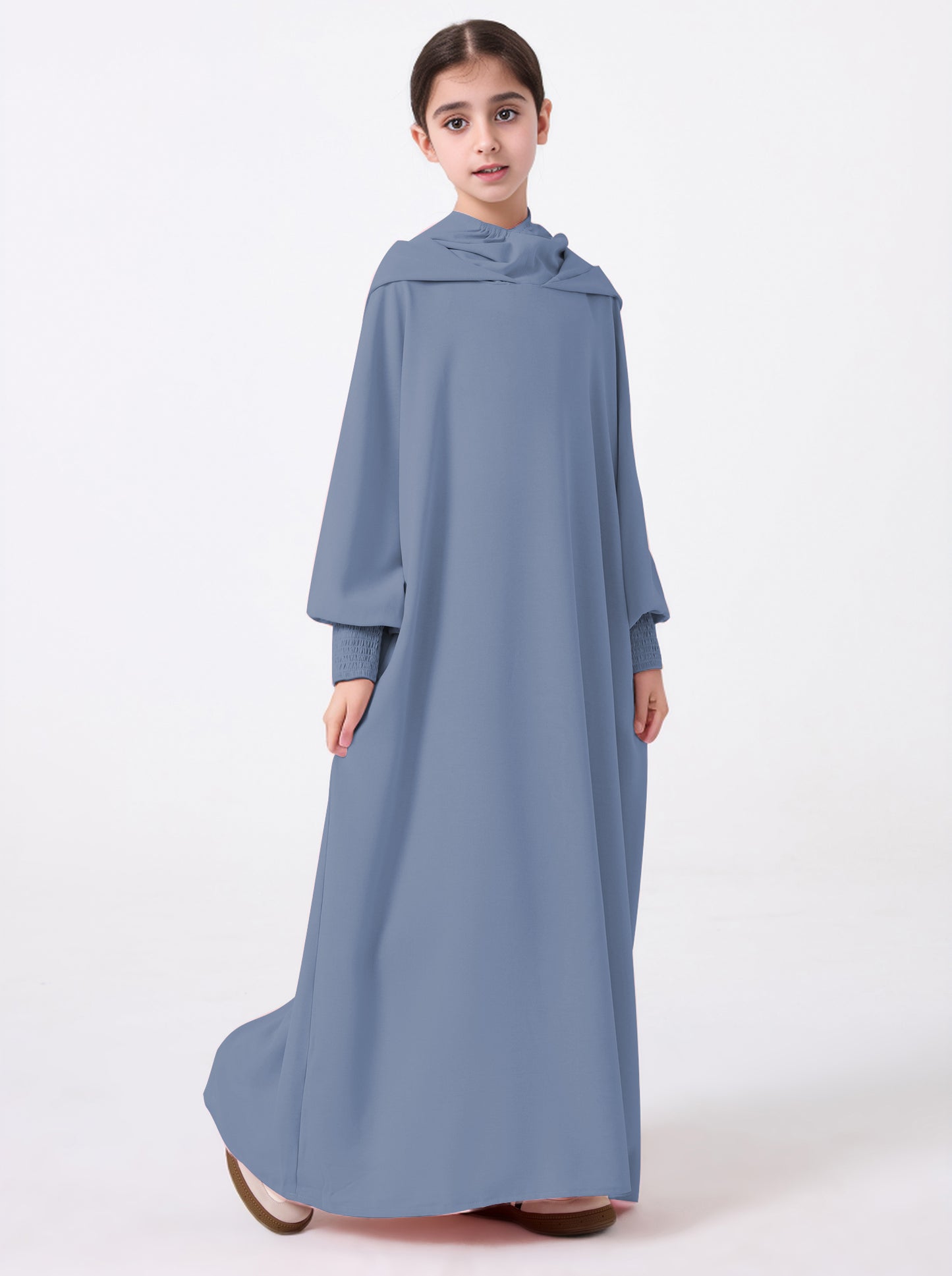 Middle East Muslim Abaya Girl's Hoodie Dress With Solid Color Hooded Cuff Design MSL1508