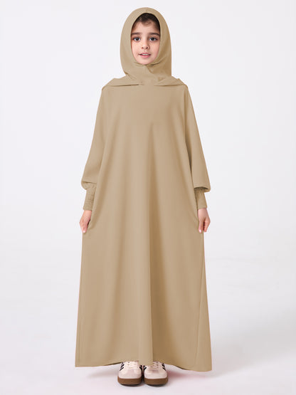 Middle East Muslim Abaya Girl's Hoodie Dress With Solid Color Hooded Cuff Design MSL1508