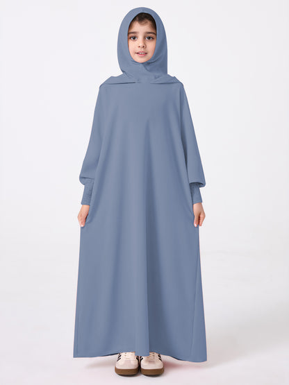 Middle East Muslim Abaya Girl's Hoodie Dress With Solid Color Hooded Cuff Design MSL1508