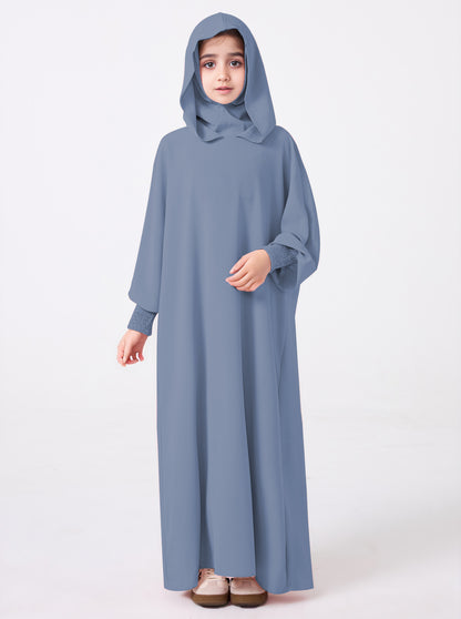 Middle East Muslim Abaya Girl's Hoodie Dress With Solid Color Hooded Cuff Design MSL1508