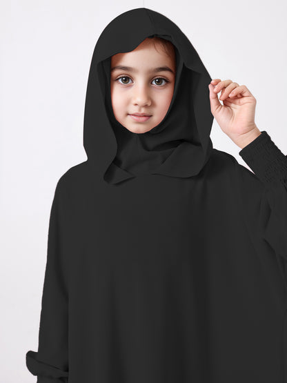 Middle East Muslim Abaya Girl's Hoodie Dress With Solid Color Hooded Cuff Design MSL1508