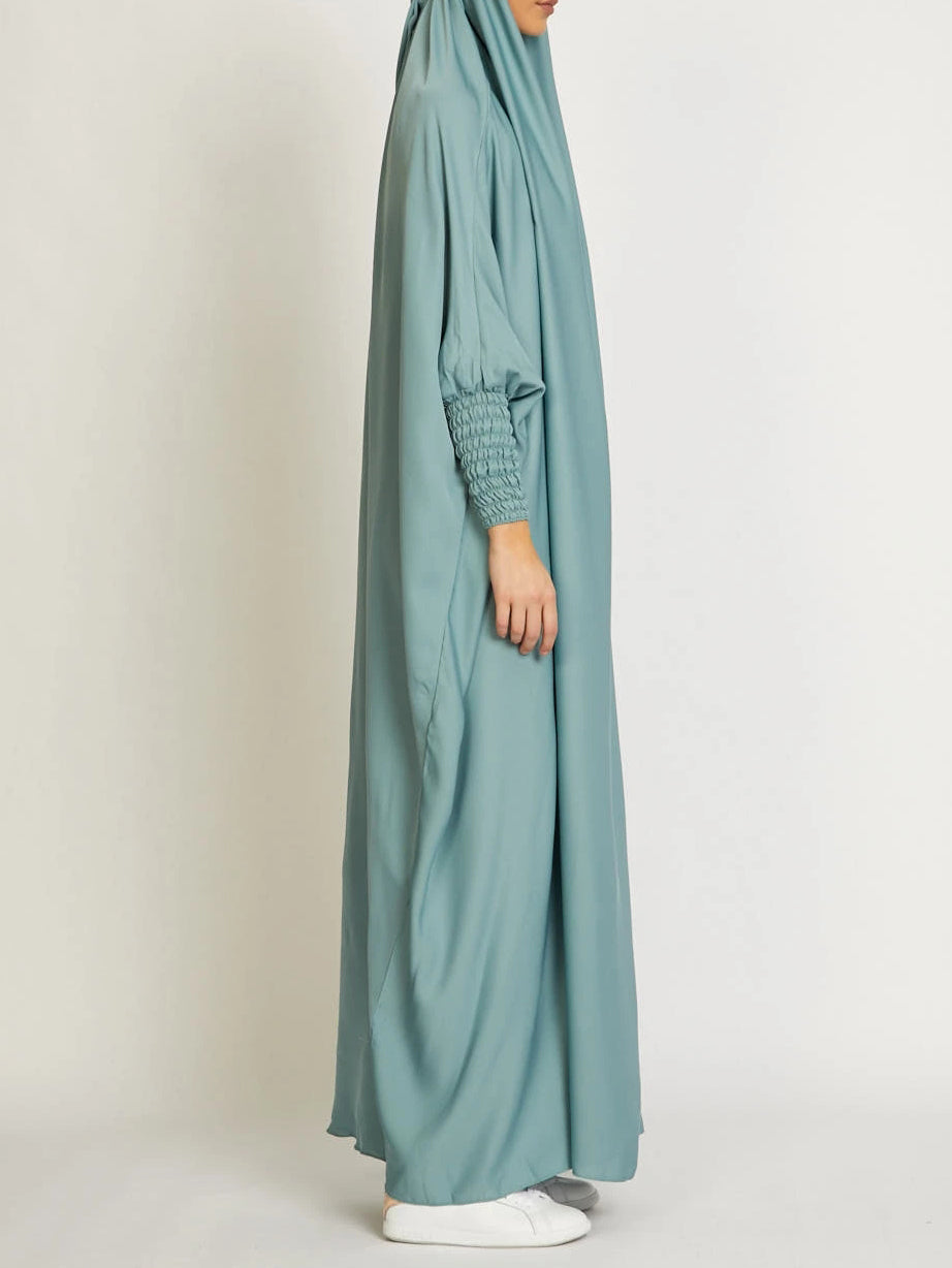 MSL8 Ramadan Abaya Shirred Sleeve Abaya Dress, Maxi Length Dress For Spring & Fall, Islam Women's Clothing