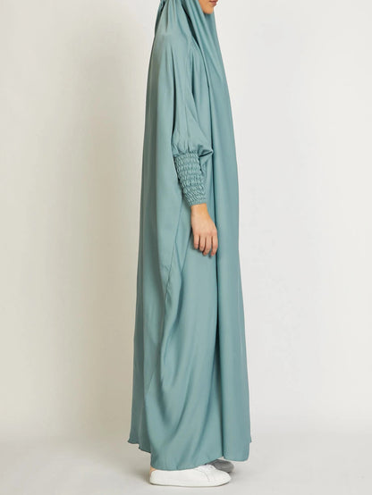 MSL8 Ramadan Abaya Shirred Sleeve Abaya Dress, Maxi Length Dress For Spring & Fall, Islam Women's Clothing
