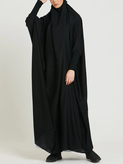 MSL8 Ramadan Abaya Shirred Sleeve Abaya Dress, Maxi Length Dress For Spring & Fall, Islam Women's Clothing