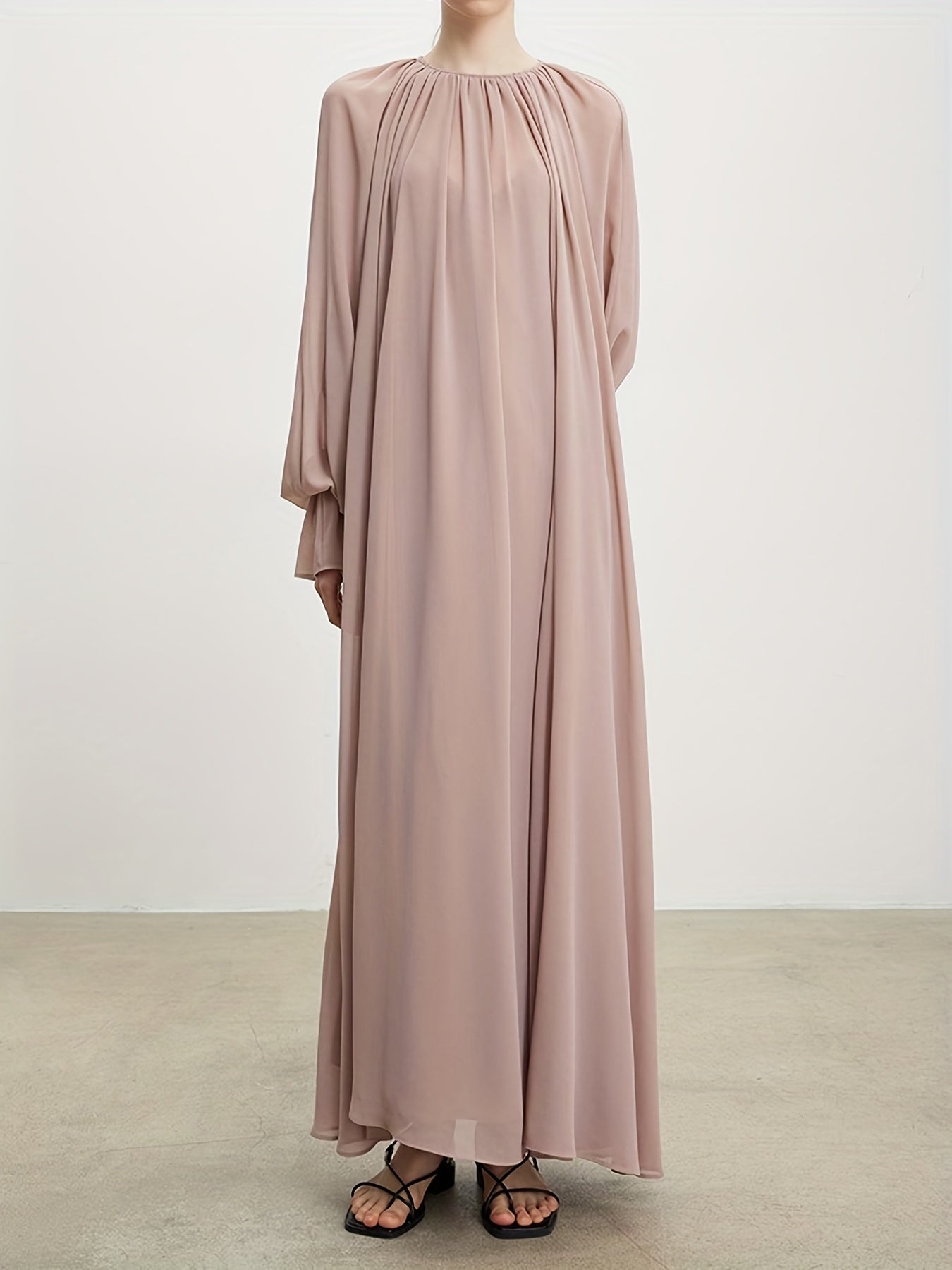 Naher Osten Dubai Islamisches Muslim Maxikleid Chiffon ausgestellte Ärmel plissiertes Silhouettekleid MSL62