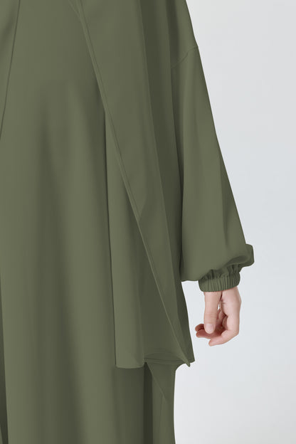 MK2654 Girls Abaya - Round Neck, Pleated, Lantern Sleeve | Hojumbo
