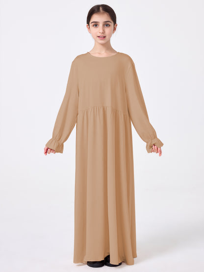 MSL0509 Modest Girls' Abaya Set - Flared Sleeve, Lace Hijab, 2-Piece | Hojumbo