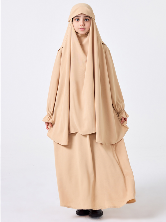 Ramadan Middle Eastern Muslim Girls Solid Color Prayer Dress Shawl Top Coat Dress Abaya Suit MSL0249
