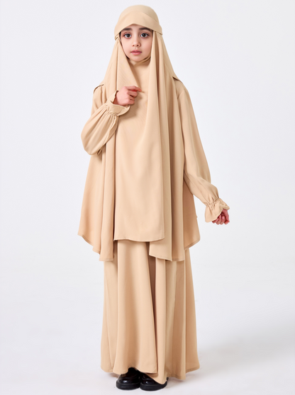 Ramadan Middle Eastern Muslim Girls Solid Color Prayer Dress Shawl Top Coat Dress Abaya Suit MSL0249