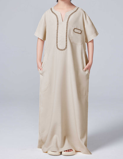 Boys Middle Eastern Traditional Thobe - Loose Fit V-neck Summer Casual Boys Kaftan MSL208