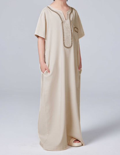 Boys Middle Eastern Traditional Thobe - Loose Fit V-neck Summer Casual Boys Kaftan MSL208