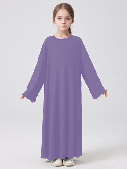 MSL1023 Girls' Abaya Dress Wavy Hem Long Sleeve Solid Color | Girls' Dress, Kids Robe | Hojumbo