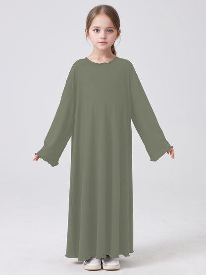 MSL1023 Girls' Abaya Dress Wavy Hem Long Sleeve Solid Color | Girls' Dress, Kids Robe | Hojumbo