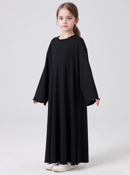 MSL1023 Girls' Abaya Dress Wavy Hem Long Sleeve Solid Color | Girls' Dress, Kids Robe | Hojumbo