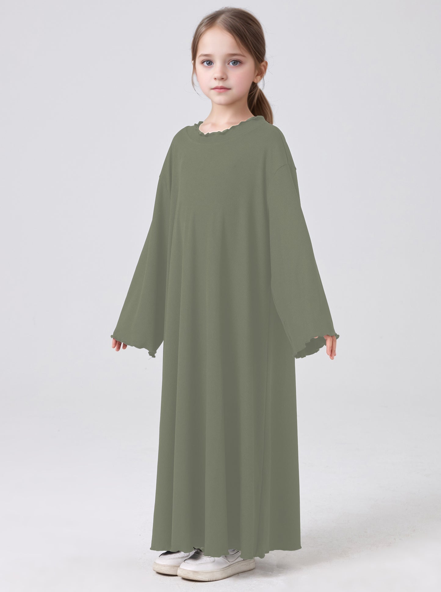 MSL1023 Girls' Abaya Dress Wavy Hem Long Sleeve Solid Color | Girls' Dress, Kids Robe | Hojumbo