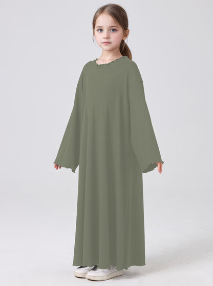 MSL1023 Girls' Abaya Dress Wavy Hem Long Sleeve Solid Color | Girls' Dress, Kids Robe | Hojumbo