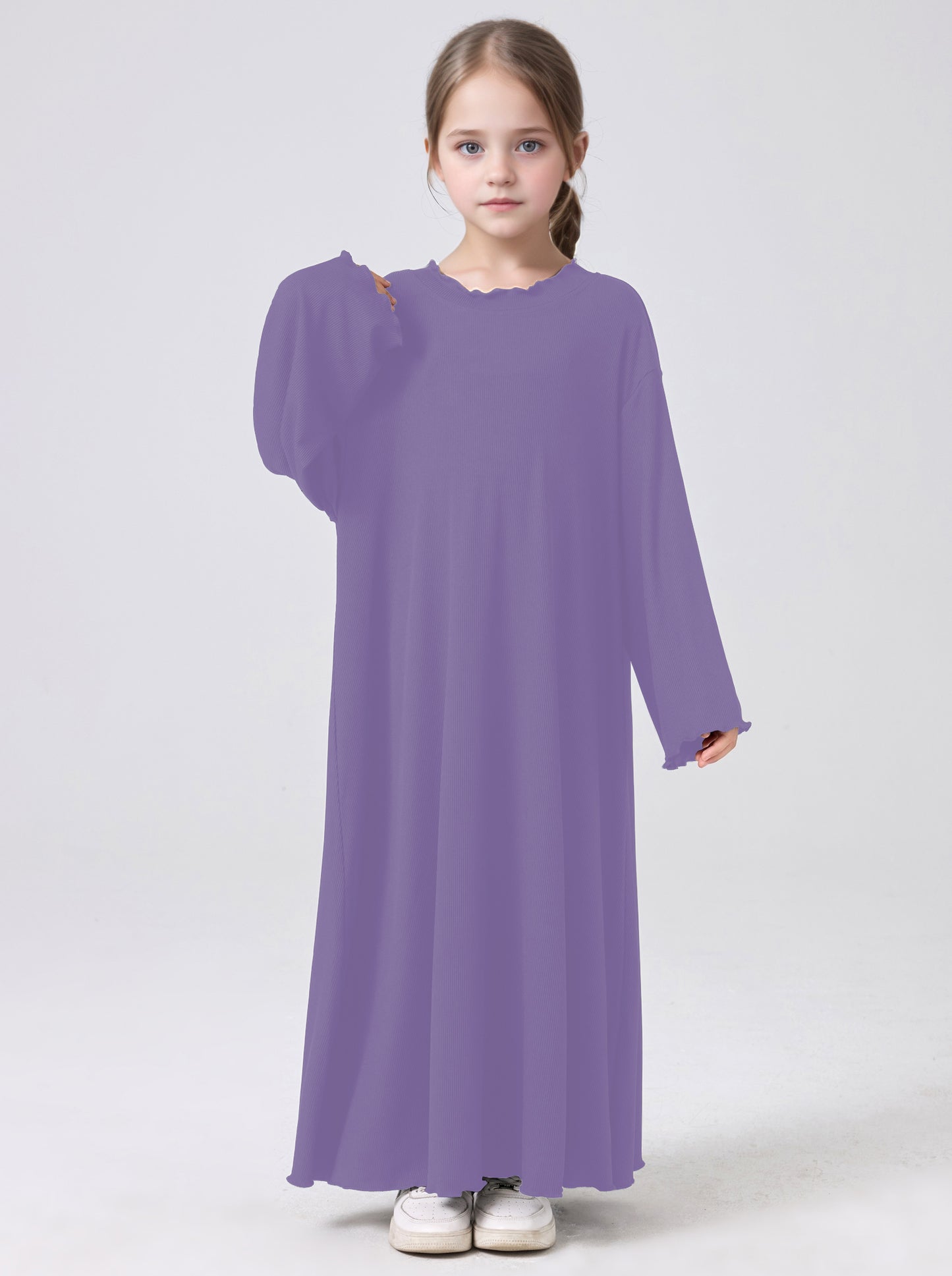 MSL1023 Girls' Abaya Dress Wavy Hem Long Sleeve Solid Color | Girls' Dress, Kids Robe | Hojumbo