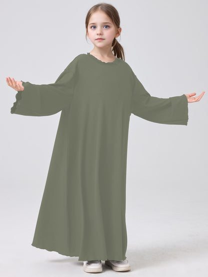 MSL1023 Girls' Abaya Dress Wavy Hem Long Sleeve Solid Color | Girls' Dress, Kids Robe | Hojumbo